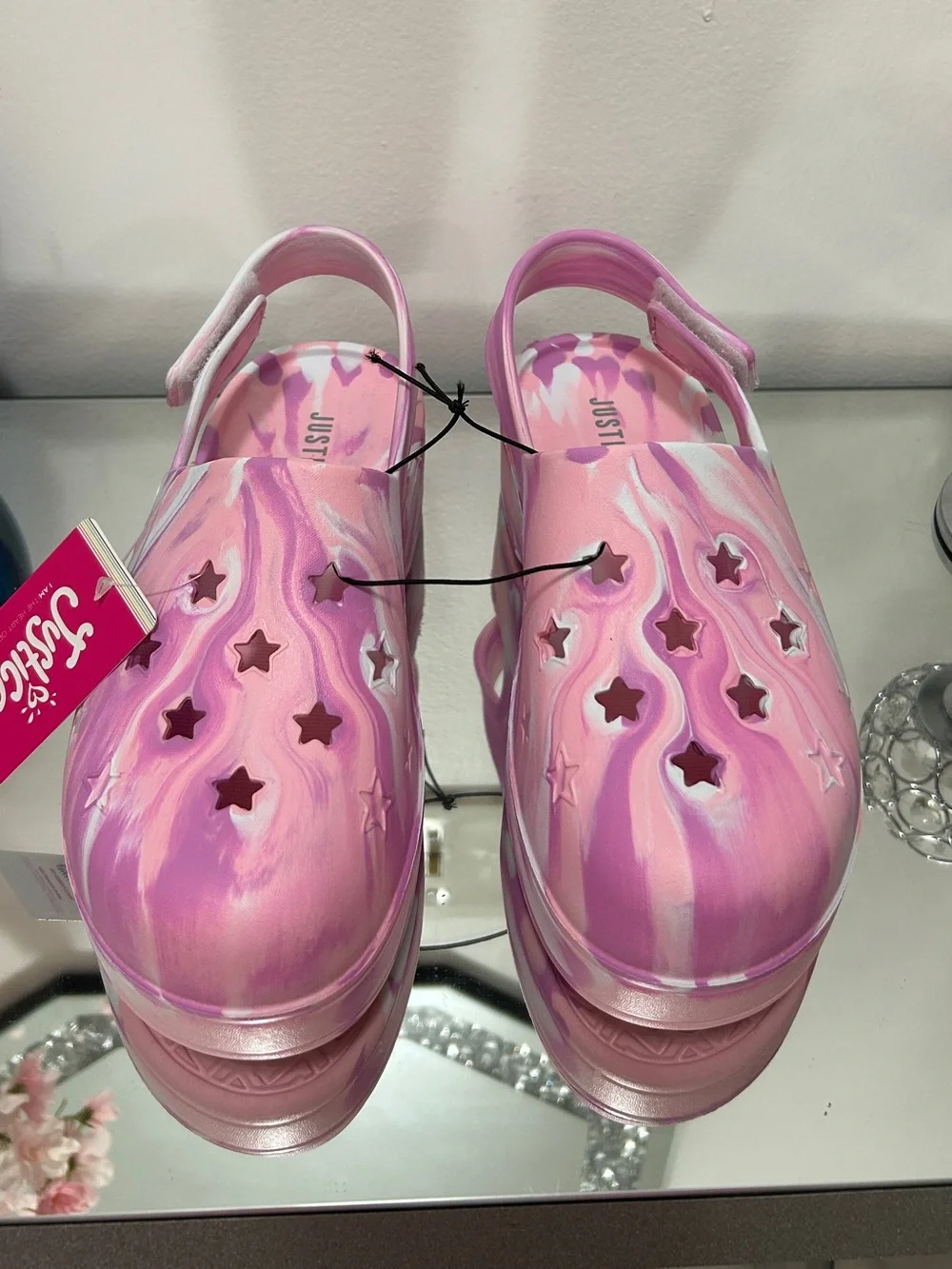 Justice Star Clog Pink Purple Marble Girls Size 3 NWT Platform Shoes